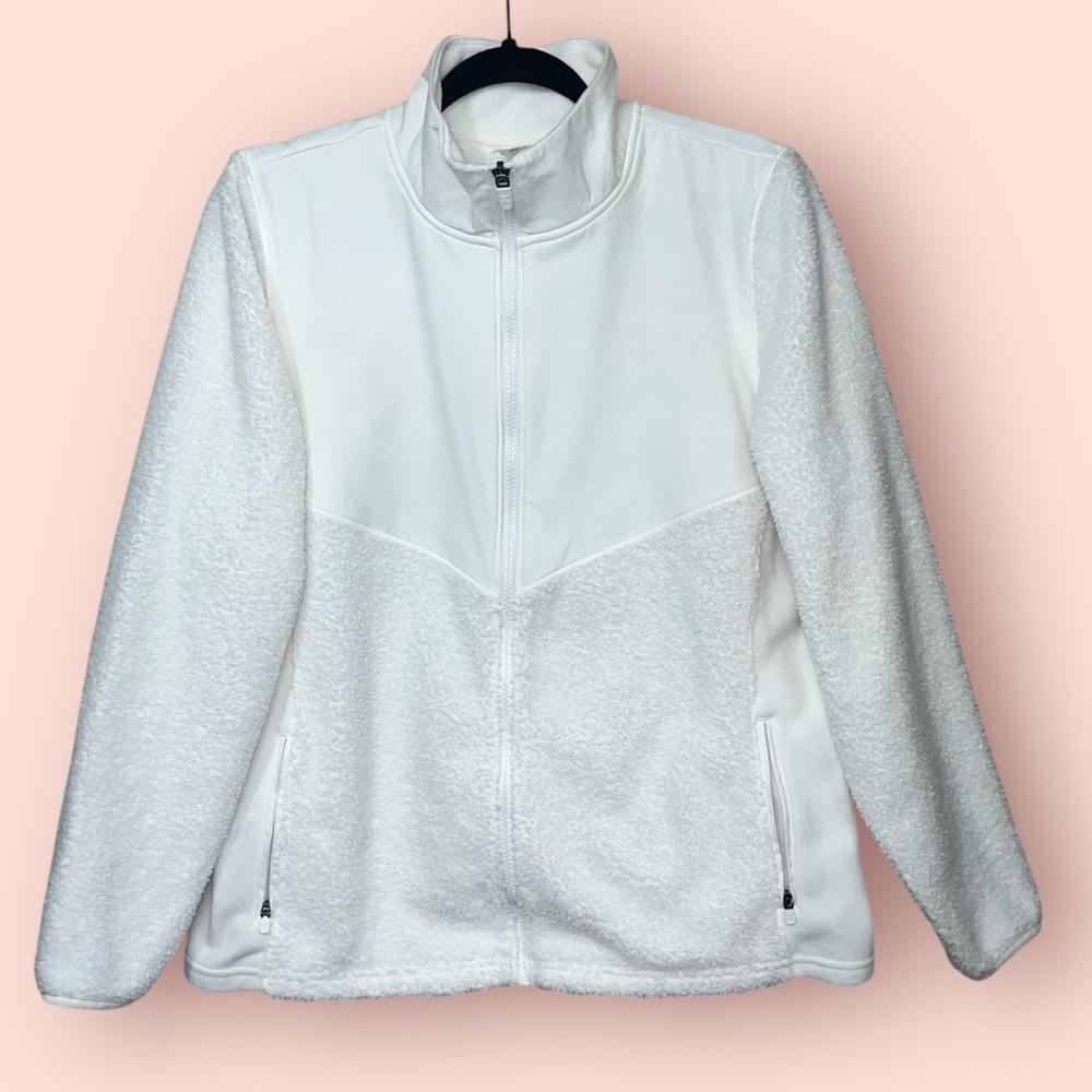 Xersion Fleece Sherpa Zip Up Jacket White Size Small
